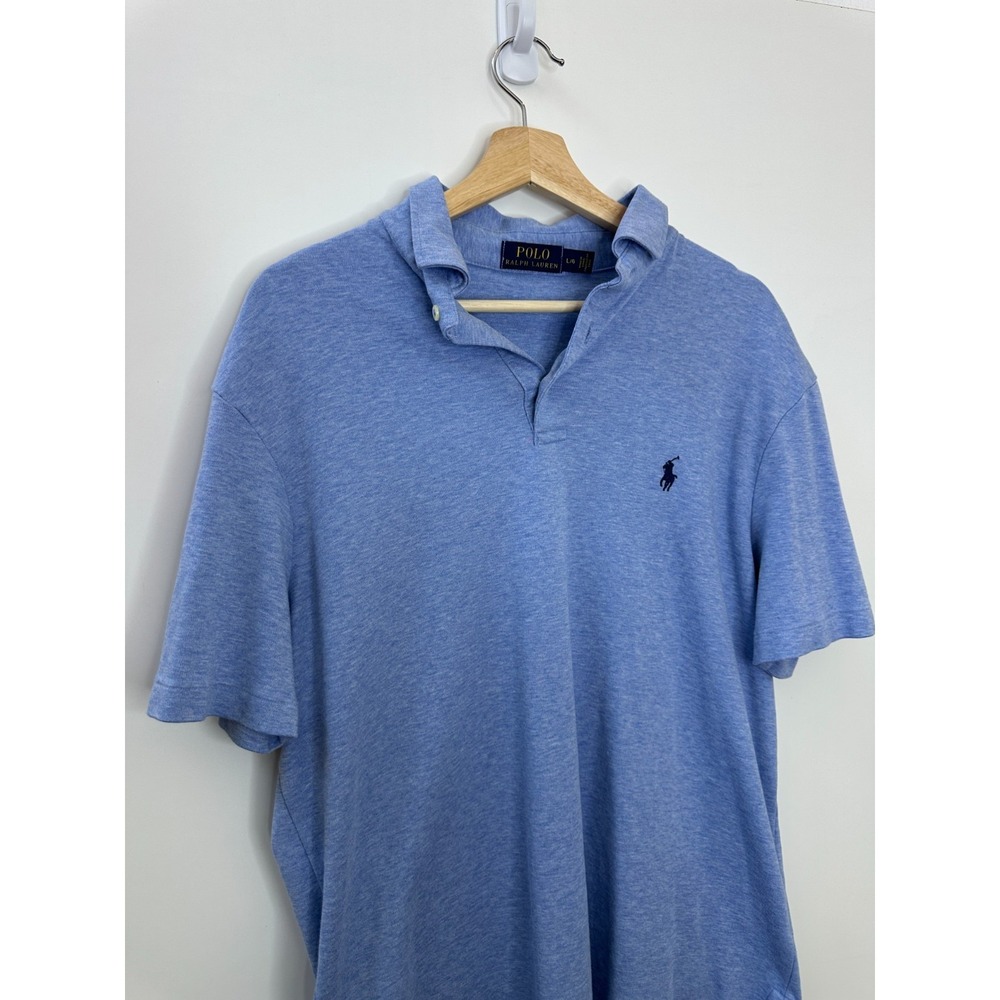 Polo Ralph Lauren Cotton Polo Shirt Mens Large Blue Pony Knit Casual Stretch - Picture 3 of 9